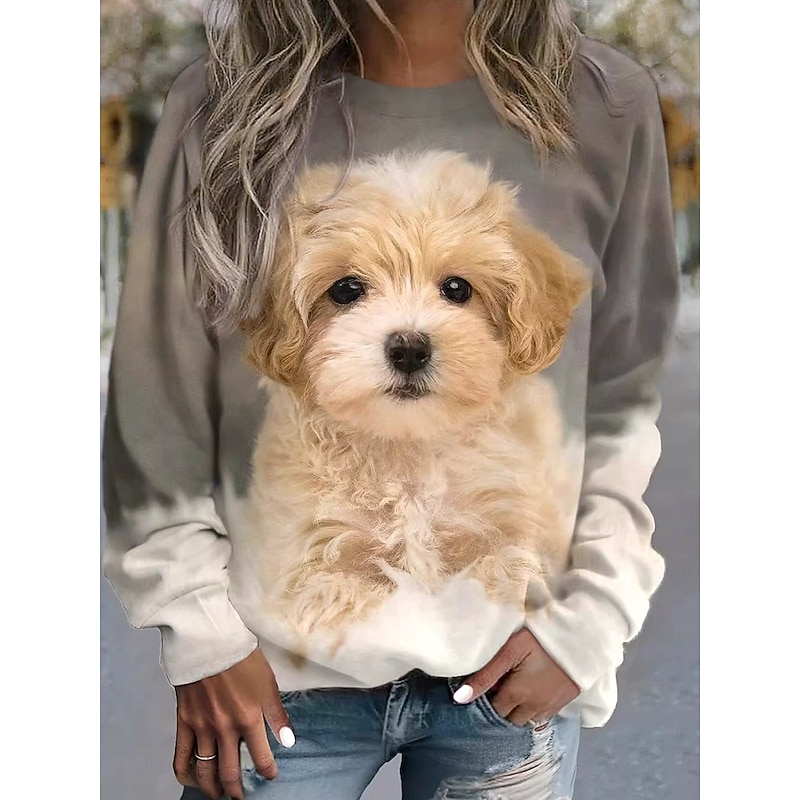 Women's Pullover Sweatshirt Hoodies Animal Cat Dog Fashion Casual Long Sleeve Crew Neck Round Neck Regular Tops Street Dailywear Casual Print Pink Brown Light Grey Spring Fall Winter3