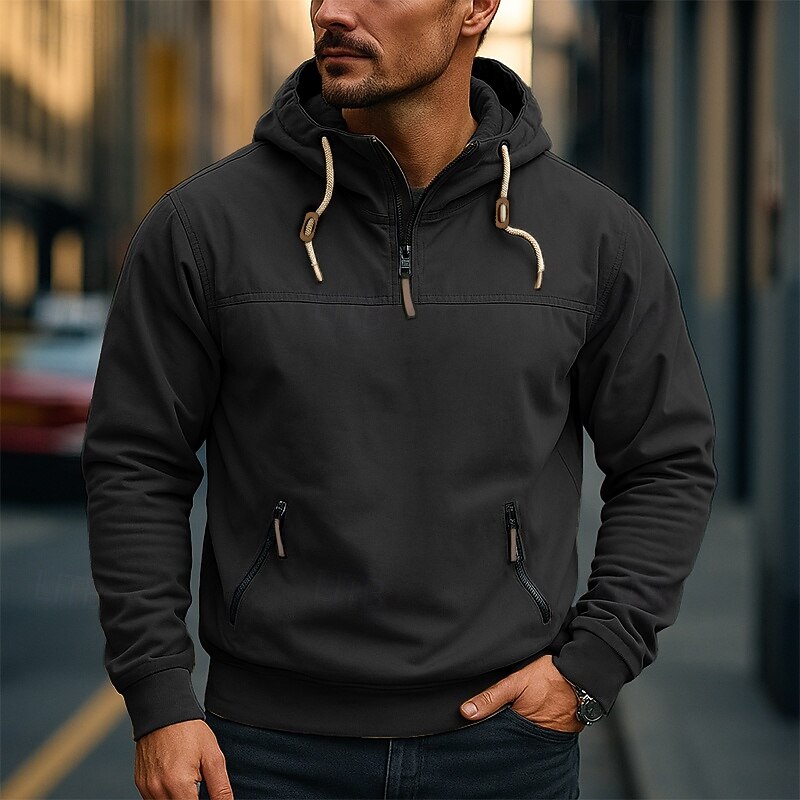 Men's Hoodie Quarter Zip Hoodie Tactical Hoodie Black Navy Blue Camel Green Hooded Plain Patchwork Sports & Outdoor Casual Daily Streetwear Cool Sportswear Fall Winter Clothing Apparel Hoodies3