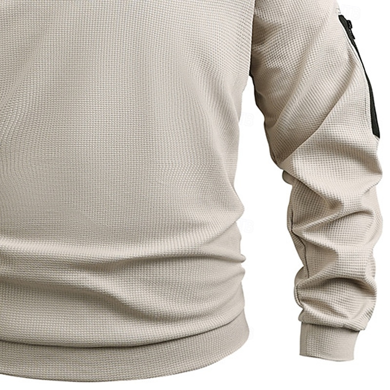 Men's Sweatshirt Zip Sweatshirt Waffle Sweatshirt Pullover Tactical Black Khaki Gray Standing Collar Plain Zipper Pockets Sports & Outdoor Casual Daily Streetwear Military Athletic Spring Fall3