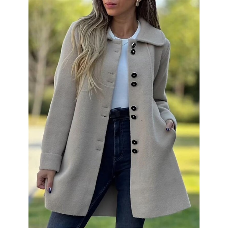 Women's Coat Comfortable Breathable Pocket Fashion Daily Plain Outdoor Casual Daily Single Breasted Regular Lapel Regular Fit Long Sleeve Outerwear Black Red Apricot Spring Fall