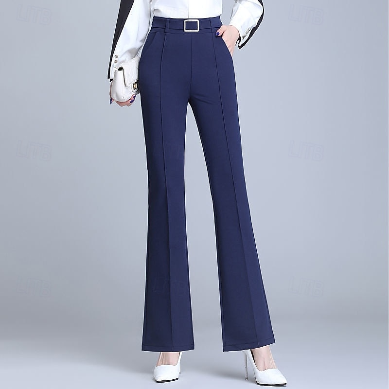 Women's Dress Pants Wide Leg Pants Trousers Fashion Streetwear Full Length High Waist Plain Elastic Waist Breathability Comfortable Micro-elastic Street Daily Wear Going out Black White Navy Blue