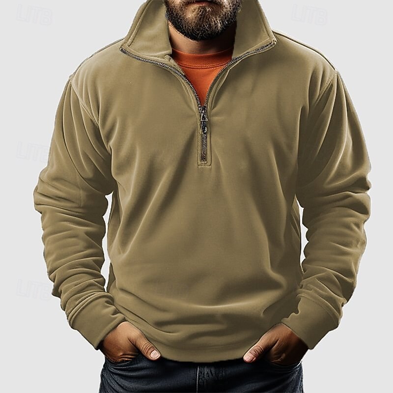 Men's Sweatshirt Quarter Zip Sweatshirt Black White Pink Blue Khaki Half Zip Plain Zipper Sports & Outdoor Daily Holiday Polyester Streetwear Basic Casual Spring Autumn / Fall Clothing Apparel Hoodies4