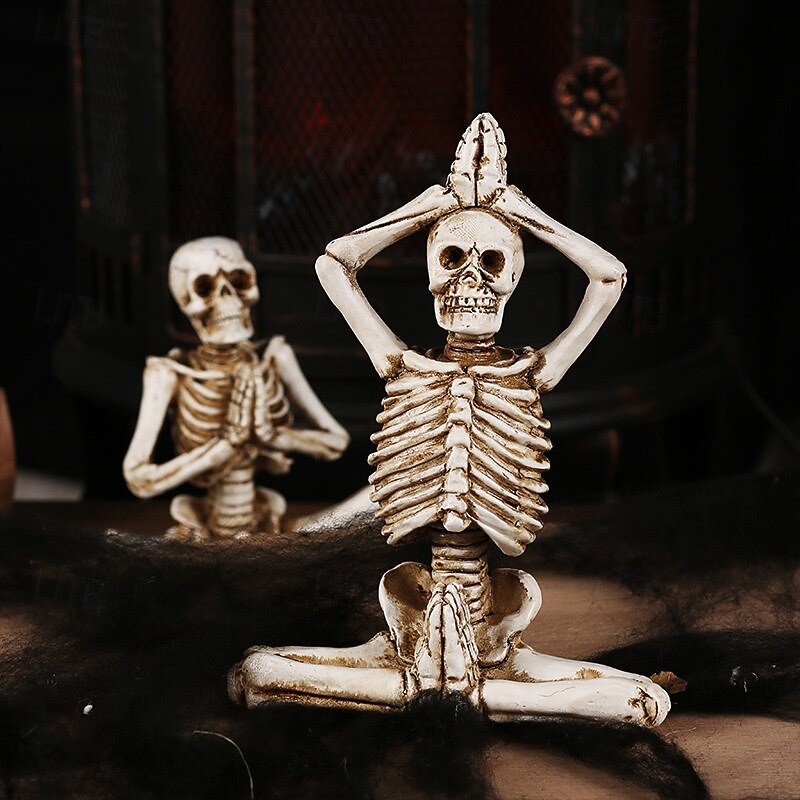 Halloween Resin Figurine Yoga Skeleton Statue Spooky Resin Decoration for Halloween Garden Party Tabletop Ornament Creepy Holiday Decor Haunted House Display Accessory4