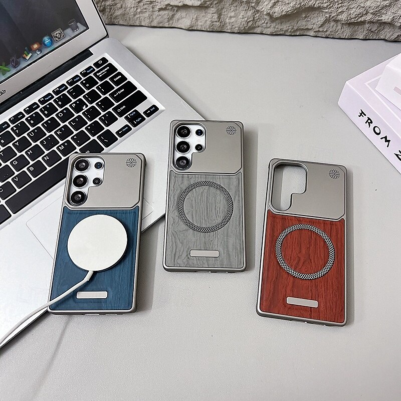 Phone Case For Samsung Galaxy Back Cover Magnetic Shockproof Wood Grain PC3