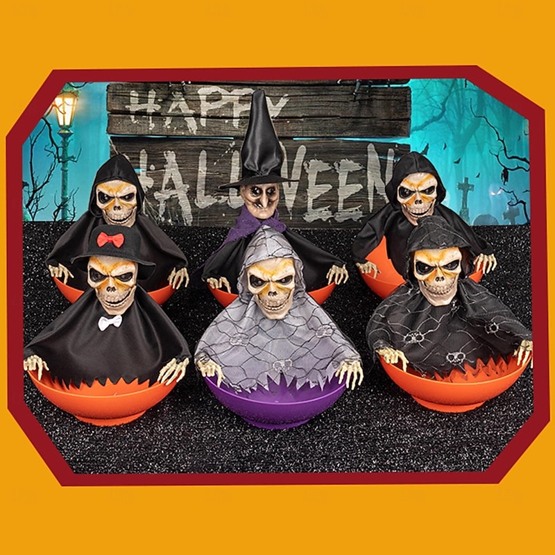 Spooky Skeleton Candy Holder Candy Bowl Up Red Eyes And Moving Parts For Halloween Decorations4