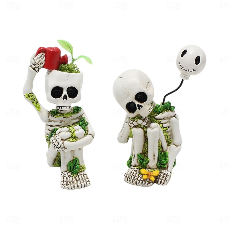 2PCS Halloween Creative Resin Thinking Skeleton Figurines Set, Spooky Outdoor Yard, Lawn, Planter, and Home Decorations3