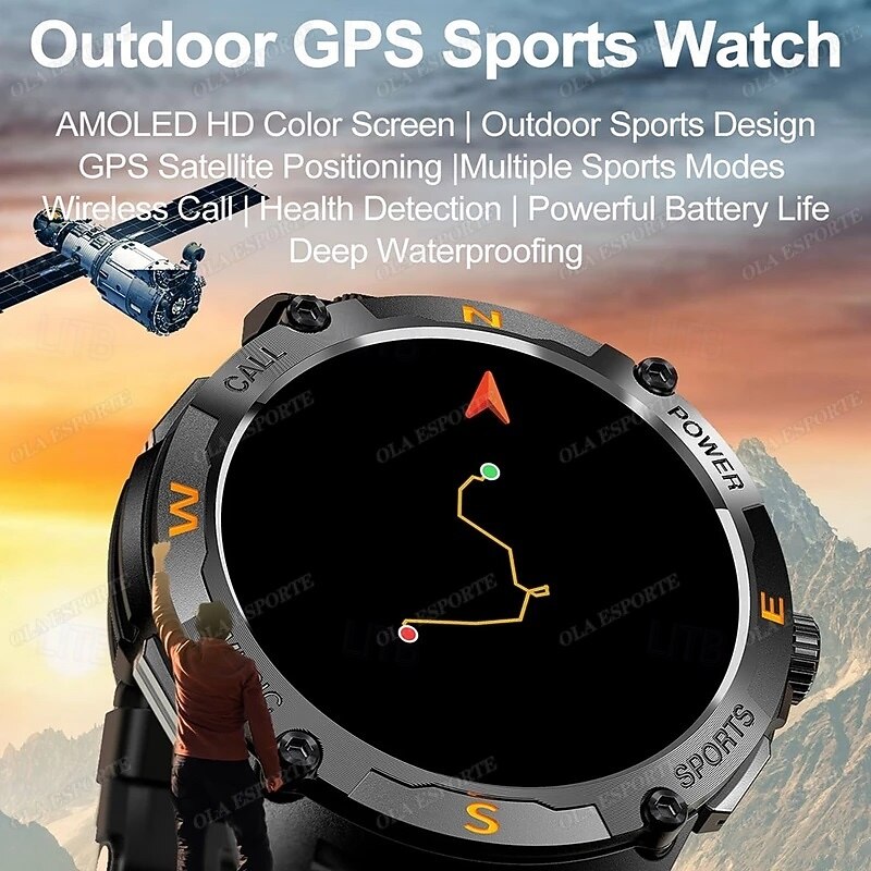 QW76 Smart Watch 1.43 inch Smartwatch Fitness Running Watch Bluetooth Timer Call Reminder Heart Rate Monitor Sedentary Reminder Find My Device Compatible with Android iOS IP68 Men Heart Rate Monitor2