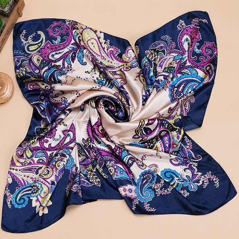 Women's Square Scarf Street Daily Date Wine Blue Scarf Print Flower
