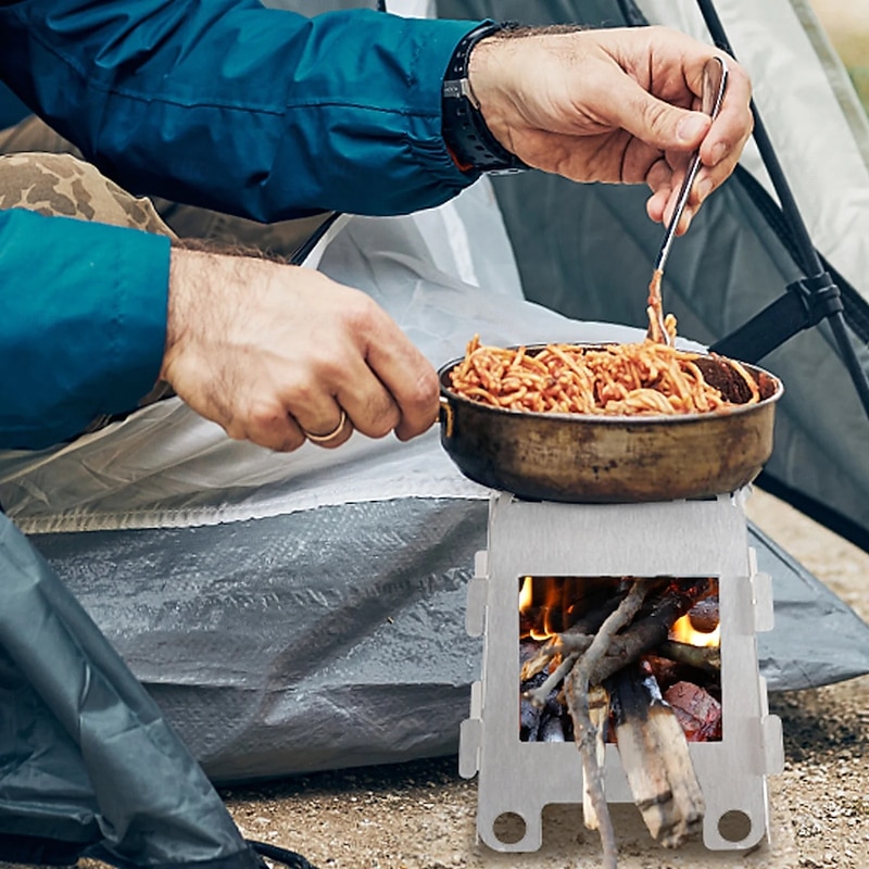 Portable Camping Wood Stove Stainless Steel Wood Burning Stove Alcoho Stove for Picnic BBQ Hiking Survival Cooking Equipment for - Outdoor Camping