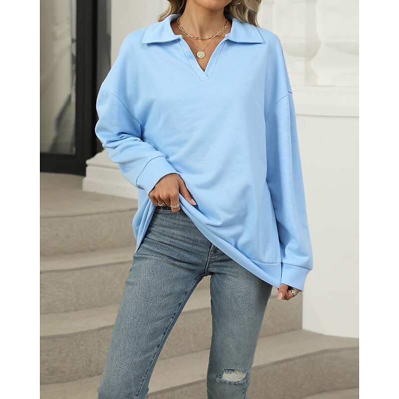 Women's Pullover Sweatshirt Sweatshirts Plain Streetwear Casual Long Sleeve V Neck Regular Tops Street Holiday Going out Black Pink Light Grey Light Blue Fall Winter