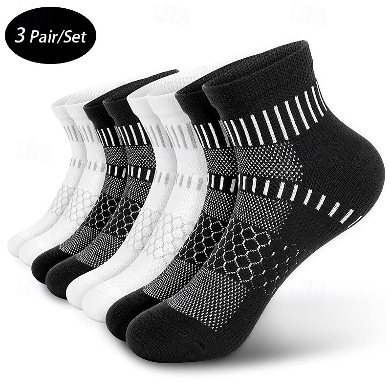 Men's 3 Pairs Multi Packs Socks Running Socks Casual Socks Black+White+Gray Black Color Geometic Vacation Sports & Outdoor Daily Basic Medium Spring Fall Fashion Casual