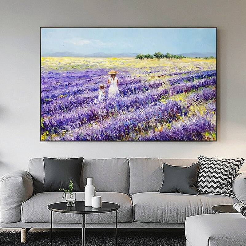 Original oil painting Handpainted mediterranean landscape lavender flower field Handmade Impressionism Girl Flower art For Home Decor4