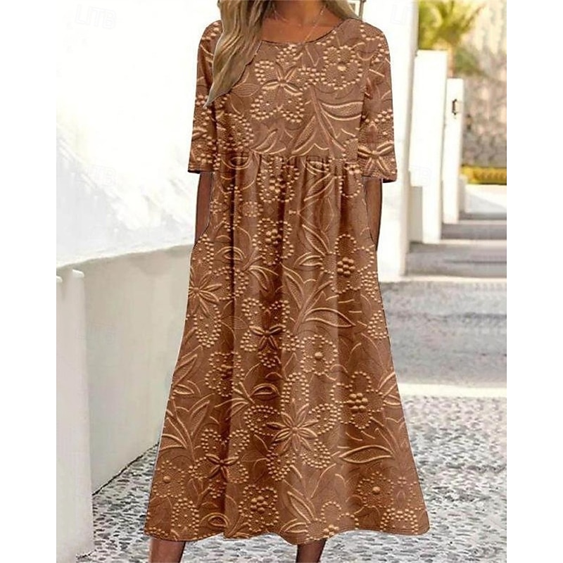 Women's Midi Dress Casual Dress Summer Dress Fashion Modern Daily Beach Weekend Regular Fit Flower Short Sleeve Crew Neck White Pink Purple Brown Summer Spring Fall