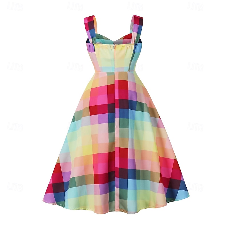 Retro Vintage 1950s Rockabilly Swing Dress Flare Dress Fit and Flare Plaid Fancy Dress Women's Masquerade Vacation Casual Retro Theme Party Adults Dress Spring & Summer3