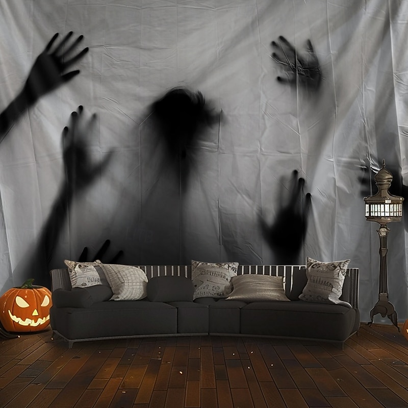 Halloween Hanging Tapestry Ghost Hand Photograph Backdrop Jack O Lantern Wall Art Large Tapestry Mural Decor Blanket Curtain Home Bedroom Living Room Decoration Death Selfie