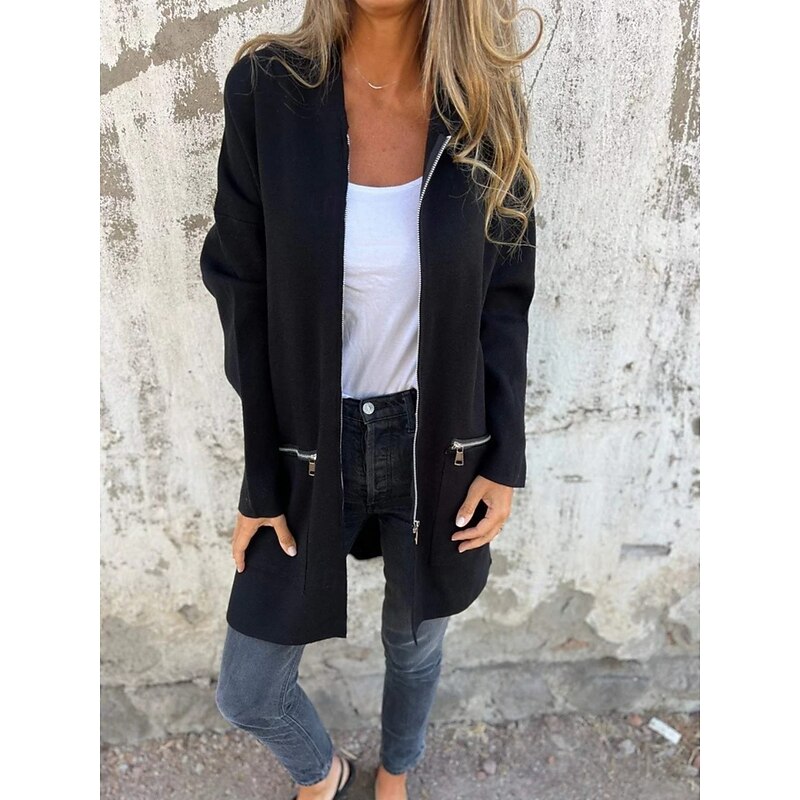 Women's Hoodie Jacket Comfortable Breathable Zipper Pocket Fashion Daily Plain Outdoor Casual Daily Zipper Regular Hoodie Regular Fit Long Sleeve Outerwear Black Red Camel Spring Fall3