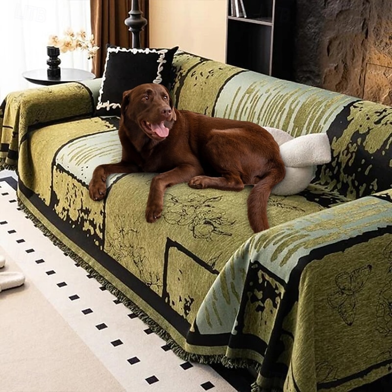 Vintage Chenille Anti-Scratch Sofa Protector Throw Couch Cover Pet Friendly