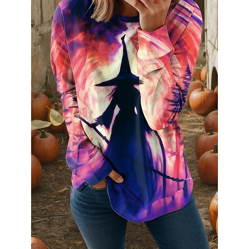Halloween Women's Sweatshirts Graphic Casual Long Sleeve Crew Neck Regular Tops Street Casual Holiday Print Pink Blue Purple Green Spring Fall Winter2