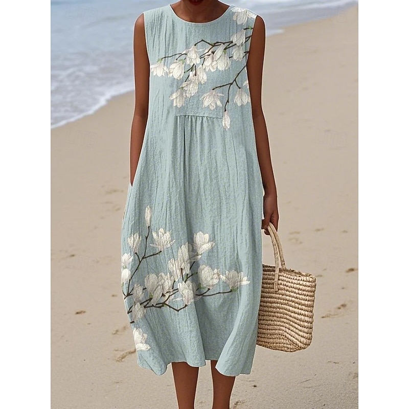 Women's Midi Dress Sundress Shift Dress Vacation Casual Boho Party Beach Floral Graphic Sleeveless Crewneck Black Green Blue White Pink Red Summer Spring3