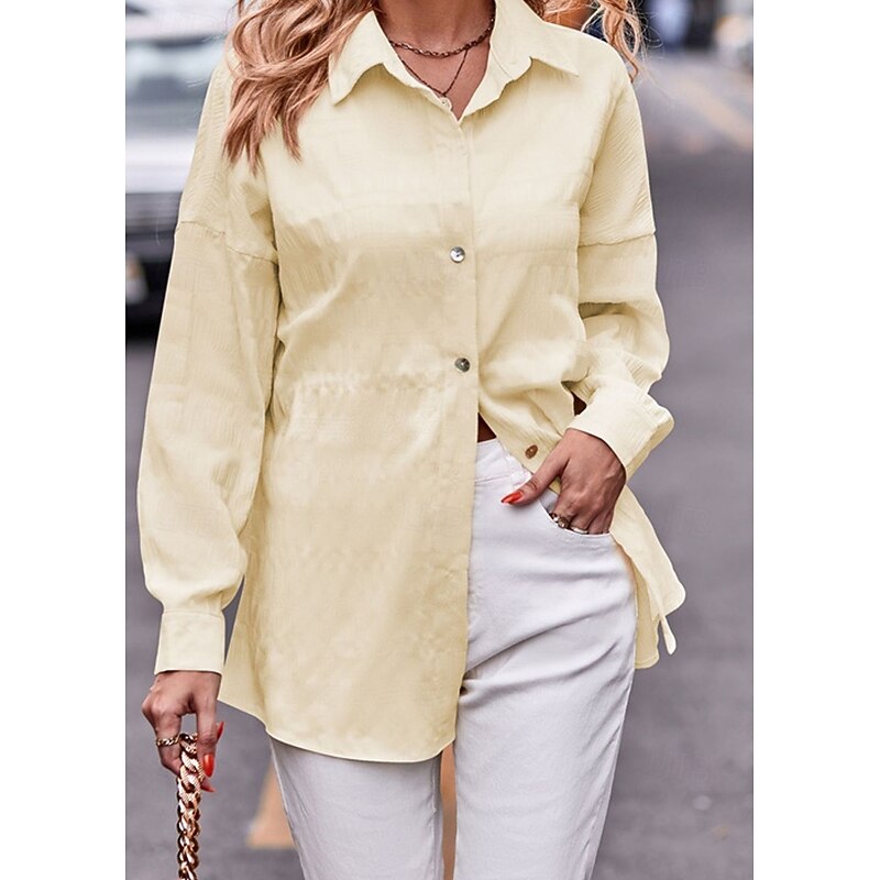 Women's Shirt Texture Blouse Plain Daily Stylish Basic Long Sleeve Shirt Collar Regular Tops Work Daily Holiday Buttons Yellow Pink Blue Spring Fall2