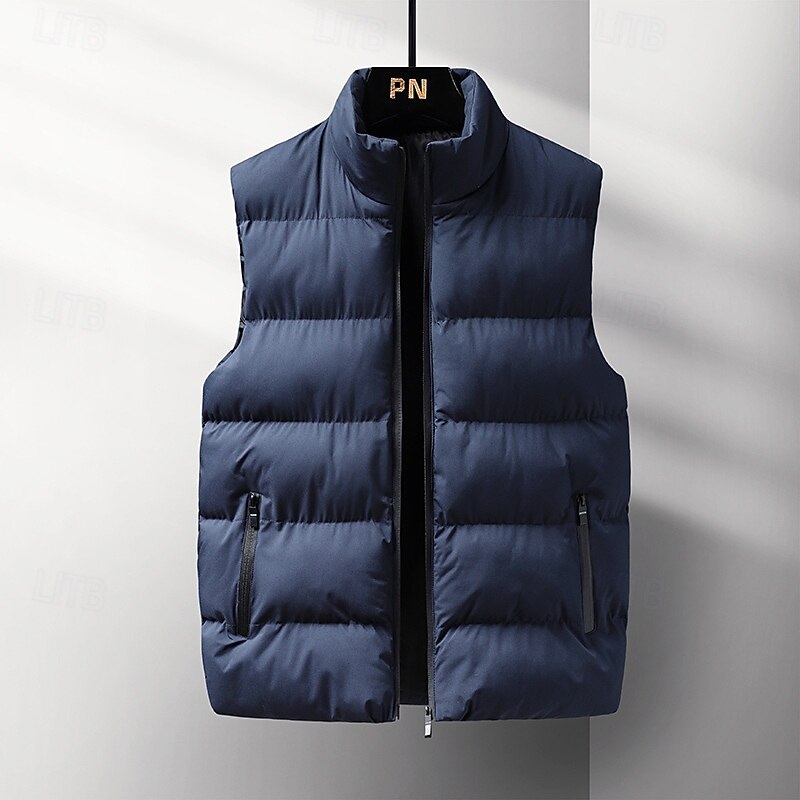 Men's Hiking Vest Puffer Vest Sleeveless Vest Outdoor Thermal Warm Winter Pocket Polyester Burgundy Blue Grey Hunting Fishing Climbing