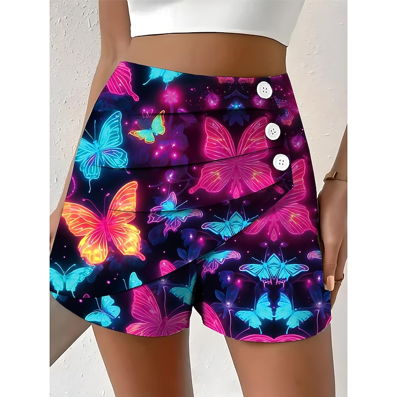 Women's Chinos Shorts Elegant Vintage Fashion Short High Waist Floral Graphic Butterfly Layered Quick Dry Comfortable Breathable Micro-elastic Outdoor Street Daily Violet Robin's Egg Blue Yellow