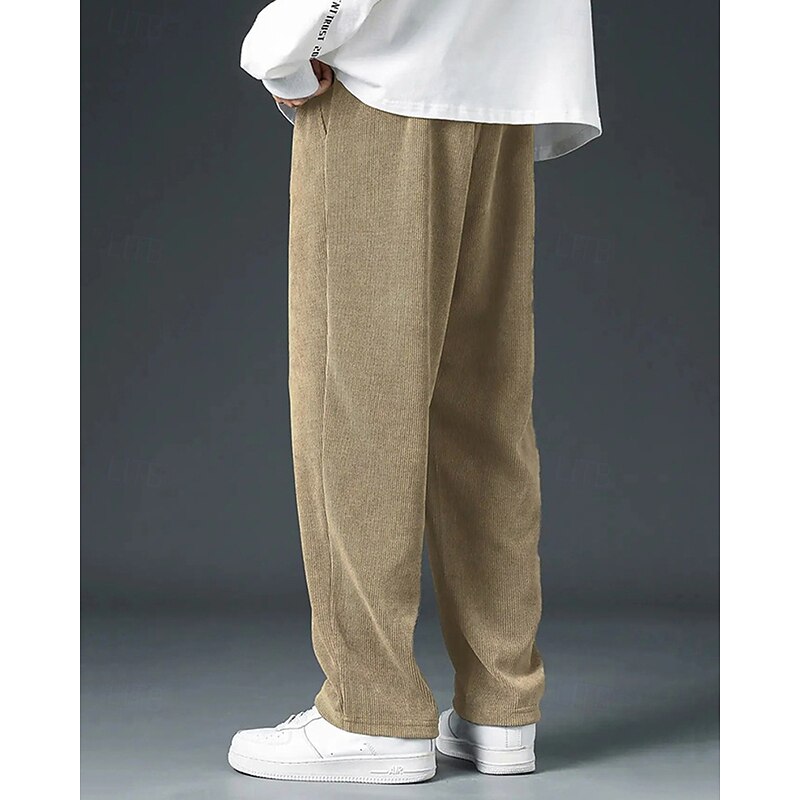 Men's Corduroy Pants Trousers Casual Pants Pocket Elastic Waist Drawstring Plain Comfort Sports Outdoor Daily Fashion Casual Black White Micro-elastic3