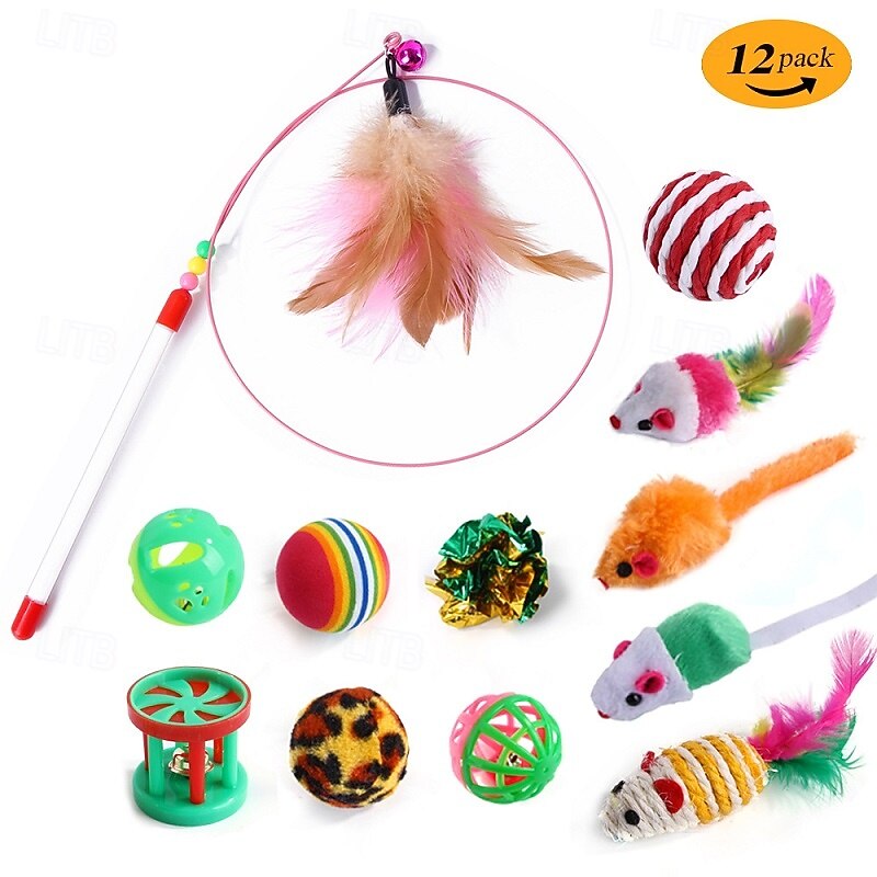 Ball Feather Toy Interactive Toy Mice & Animal Toy Squeak Toy with Removable Durable Pet Exercise Releasing Pressure Pet Training for Cat Indoor Outdoor Pet Play