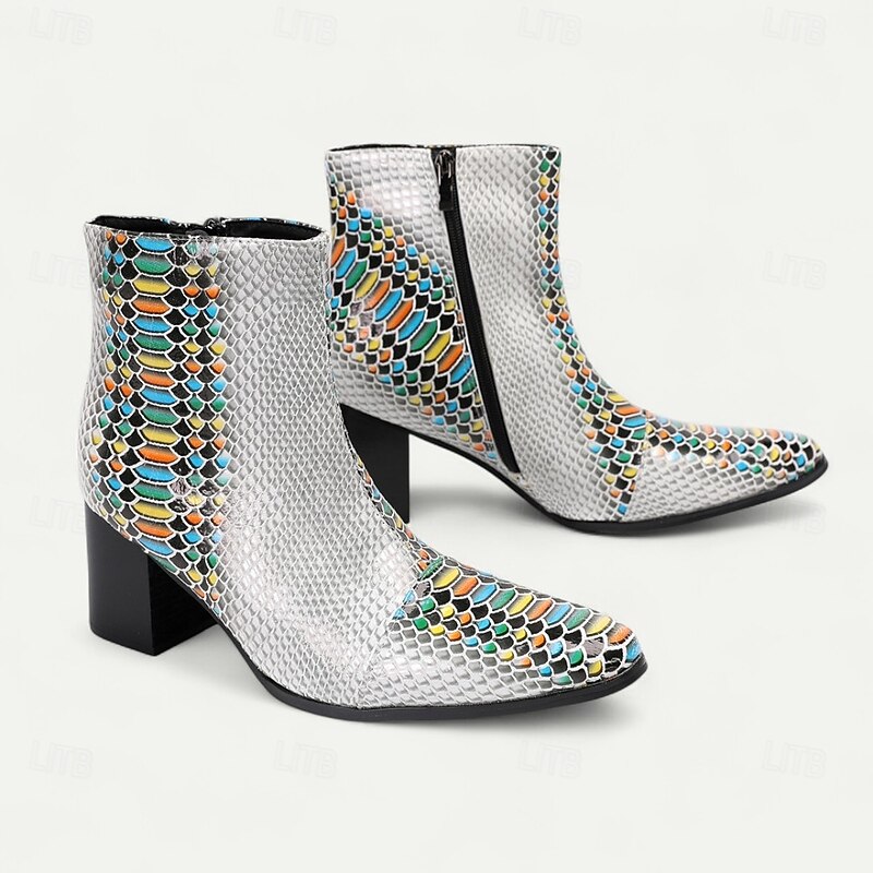 Men's Colorful Python Print Zipper Boots in Genuine Leather Bold Exotic Style for Performers Fashion Shows and Trendy Streetwear4