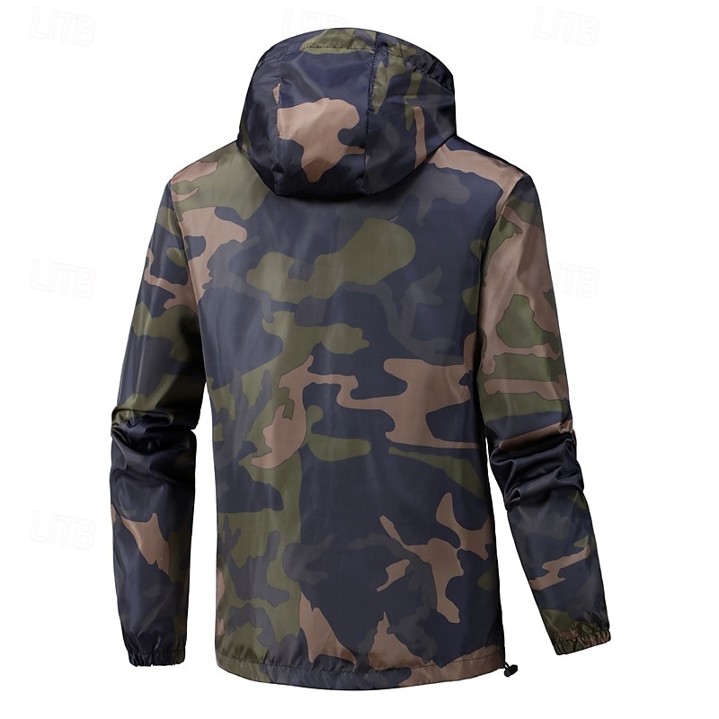Men's Outdoor Jacket Windbreaker Vacation Daily Windproof Pocket Spring Fall Camouflage Fashion Classic Hooded Regular Black Green Gray Jacket4