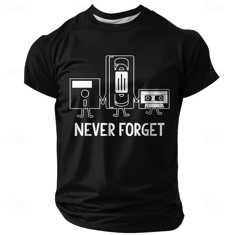 Men's Retro Tech Never Forget Floppy VHS Cassette Graphic T-Shirt