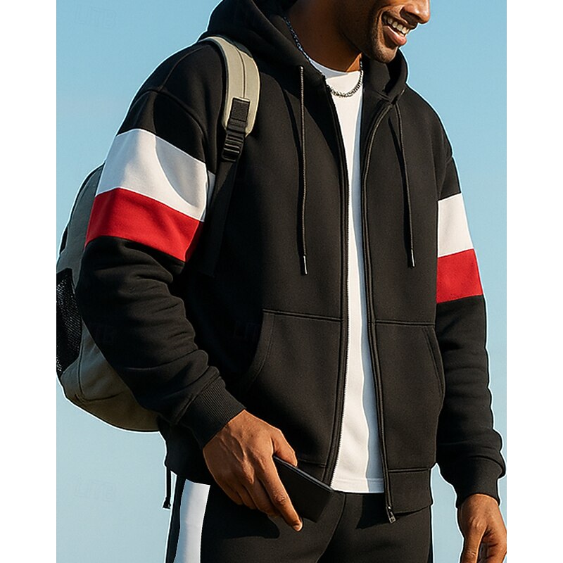 Men's Tracksuit Sweatpants Zip Up Sweatshirt Drawstring Zipper Pocket Color Block Clothing Suit Spring Red Green Fishing Hiking Outdoor Sun Protection Windproof Lightweight Long Sleeve Sport3