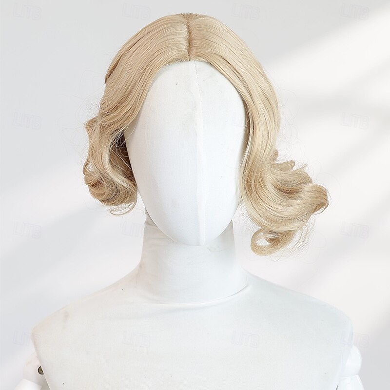 8‑Inch Short Gold Wavy Wig – No Bangs, Synthetic Hairpiece Ideal for Halloween, Cosplay & Trendy Daily Style2