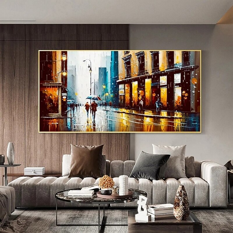 Handmade Oil Painting Canvas Wall Art Decoration Vintage Architectural Street Landscape for Living Room Home Decor Stretched Frame Hanging Painting/Rolled Frameless Unstretched Painting3