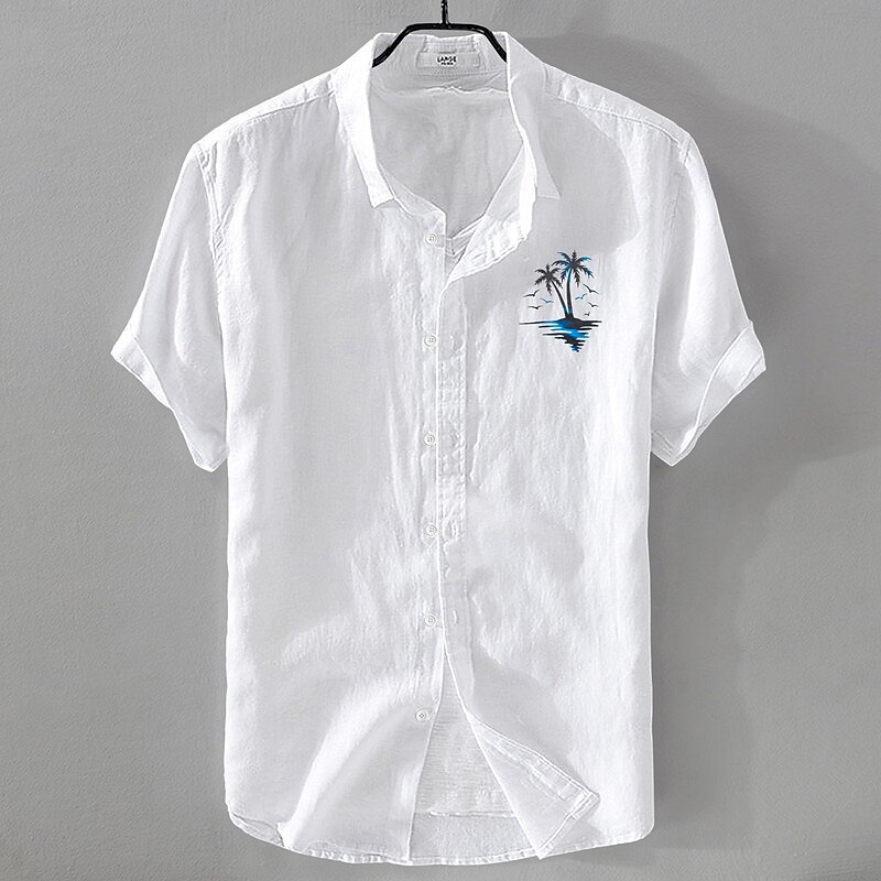 Men's Shirt Linen Shirt Summer Shirt Beach Shirt Button Up Shirt Coconut Tree Vacation Holiday Black White Pink Blue Short Sleeve Turndown Summer Clothing Apparel2