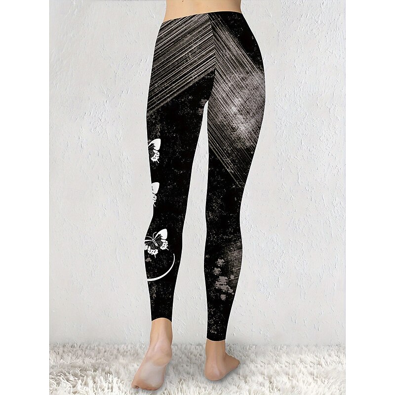 Women's Leggings Vacation Vintage Fashion Ankle-Length High Waist Graphic Butterfly Printing Soft Breathable High Elasticity Outdoor Daily Black Spring Fall Winter Slim Fit3