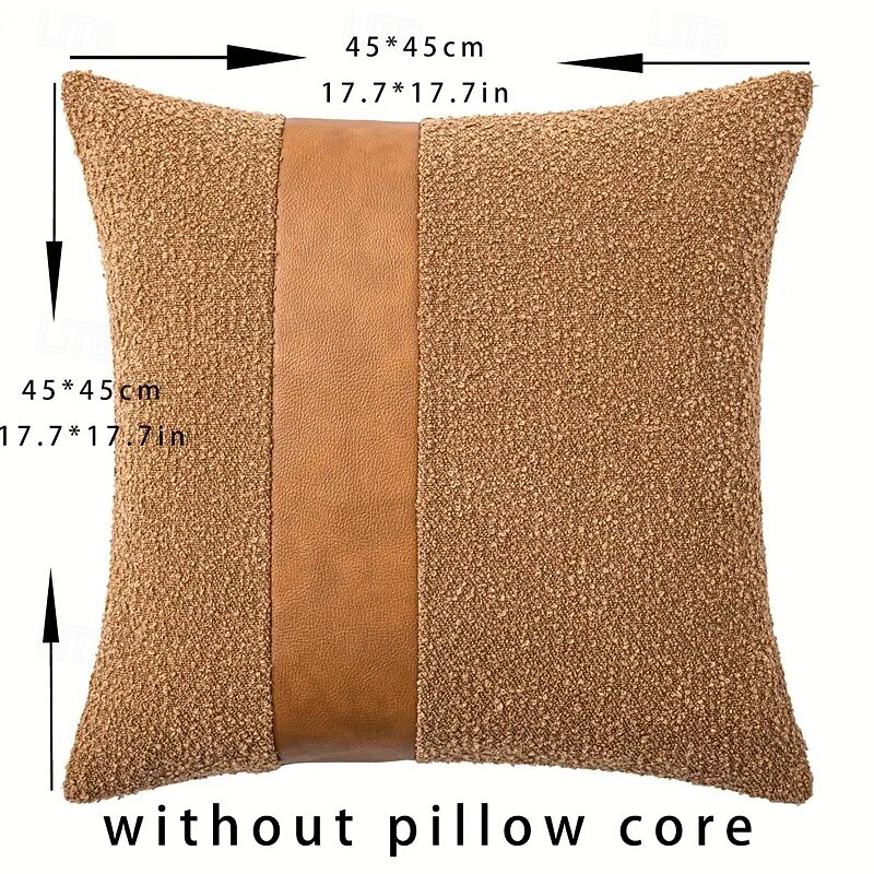 1pc Faux Leather Boucle Throw Pillow Covers 18"x18" Chic Accents Textured Square Decorative Pillow Cases for Living Room Couch Bed Farmhouse Boho Home Decor3