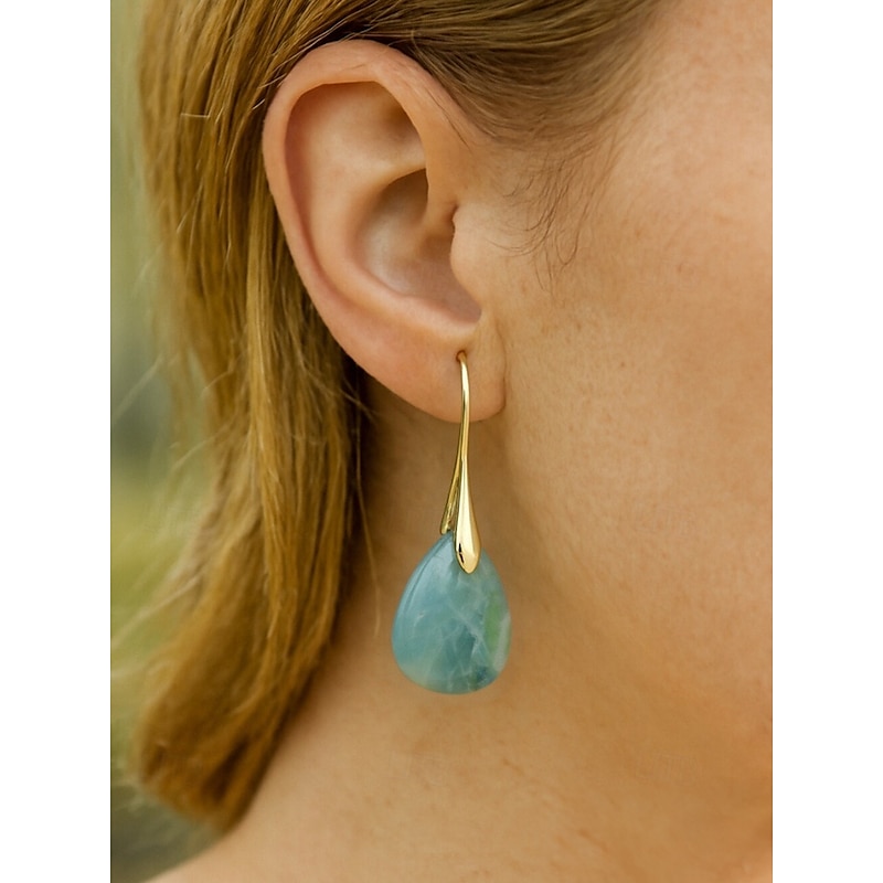 Women's Teardrop Shape Natural Stone Earrings with Gold Hook - Elegant Handmade Women's Jewelry for Casual Wear, Gifts and Bohemian Style Clothing3