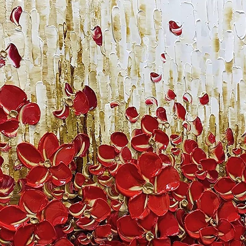 Handmade Oil Painting Canvas Wall Art Decoration 3D Palette Knife Red Flower for Home Decor Rolled Frameless Unstretched Painting2