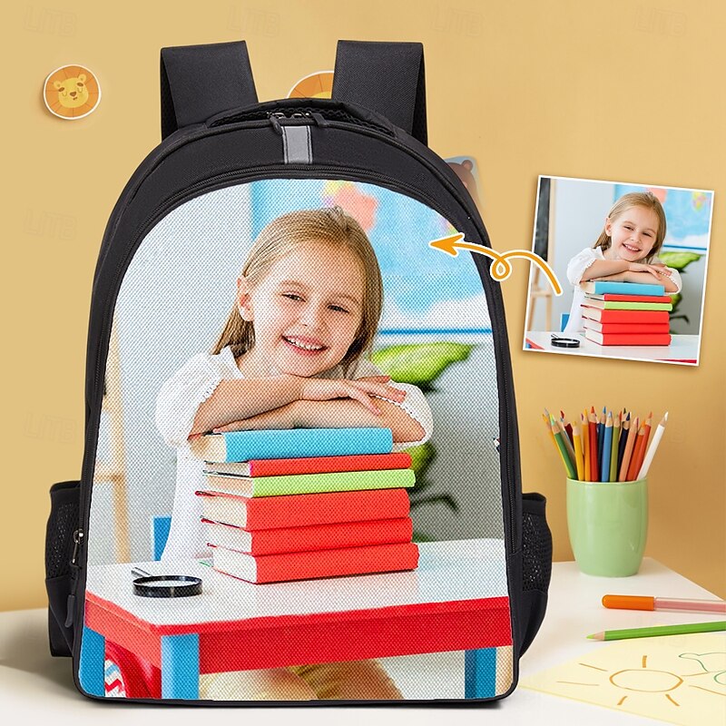 Kid's Custom Photo School Backpack with Reflective Safety Strips, Multi-Compartment Storage, and Luggage Strap – Personalized Bookbag for Kids, Travel, and Daily School Use2