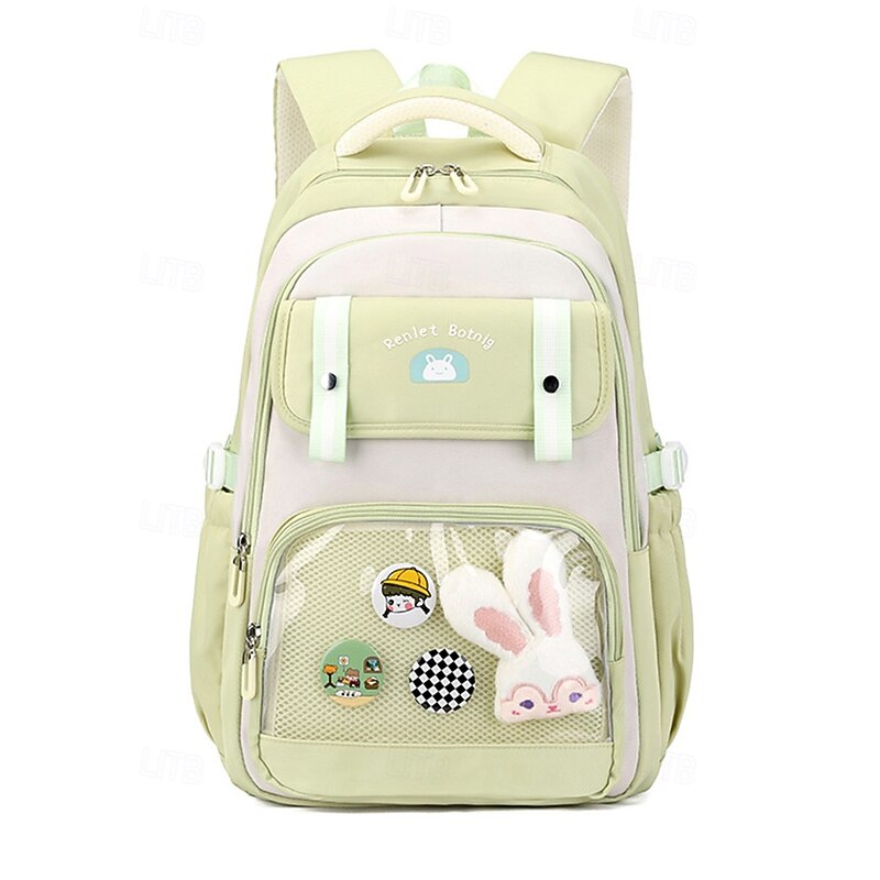 Girl's Large Capacity Lightweight Waterproof Backpack with Clear Front Pocket and Cute Bunny Pin - Cute Travel Bag for School, College and Weekend Trips