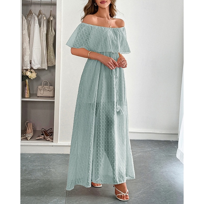 Women's Long Dress Maxi Dress Casual Dress Summer Dress Fashion Modern Daily Beach Weekend Regular Fit Plain Short Sleeve Off Shoulder Green Summer Spring4