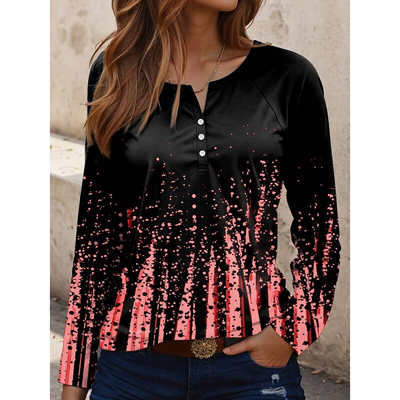 Women's T Shirt Graphic Geometric Abstract Vintage Stylish Casual Long Sleeve Crew Neck Regular Tops Daily Print White Pink Blue Green Spring Fall4