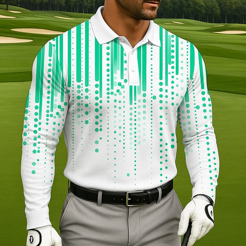Men's Polka Dot Golf Polo Sports Polo Shirts Long Sleeve Polo Shirts Lapel Business Casual Athleisure Daily Wear 3D Print Buttons Spring Fall Winter Black Red Blue3