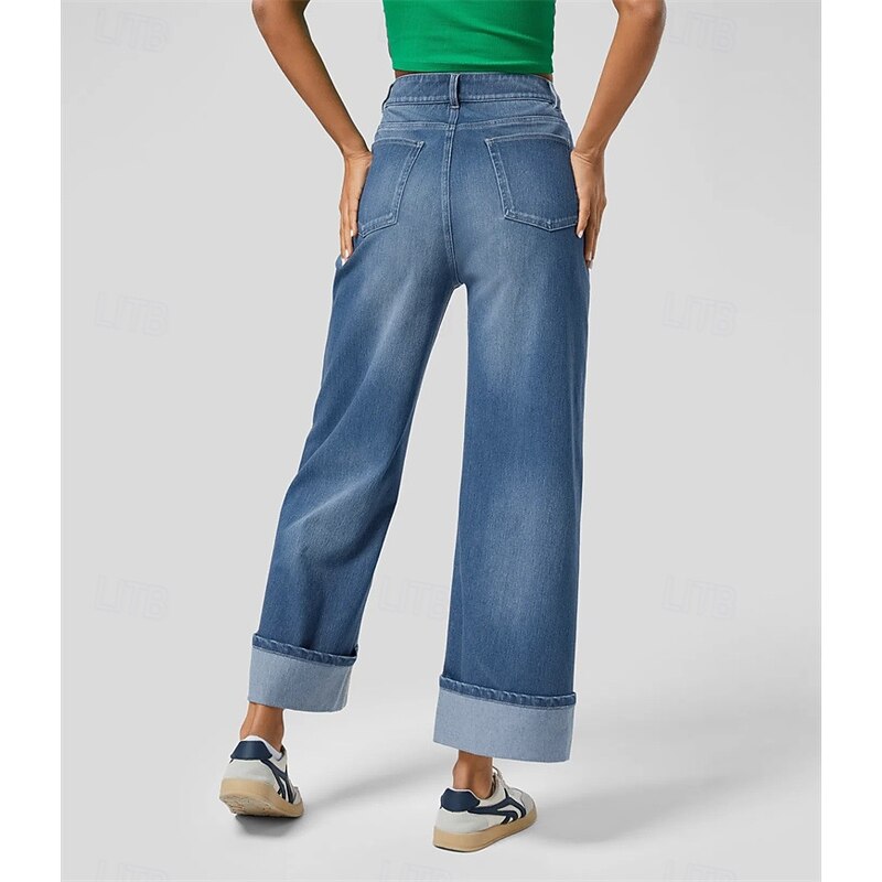 Women's Wide Leg Slacks Casual Full Length Natural Plain Pocket Comfy Street Daily Wear Dark Blue Spring Fall Loose Fit4