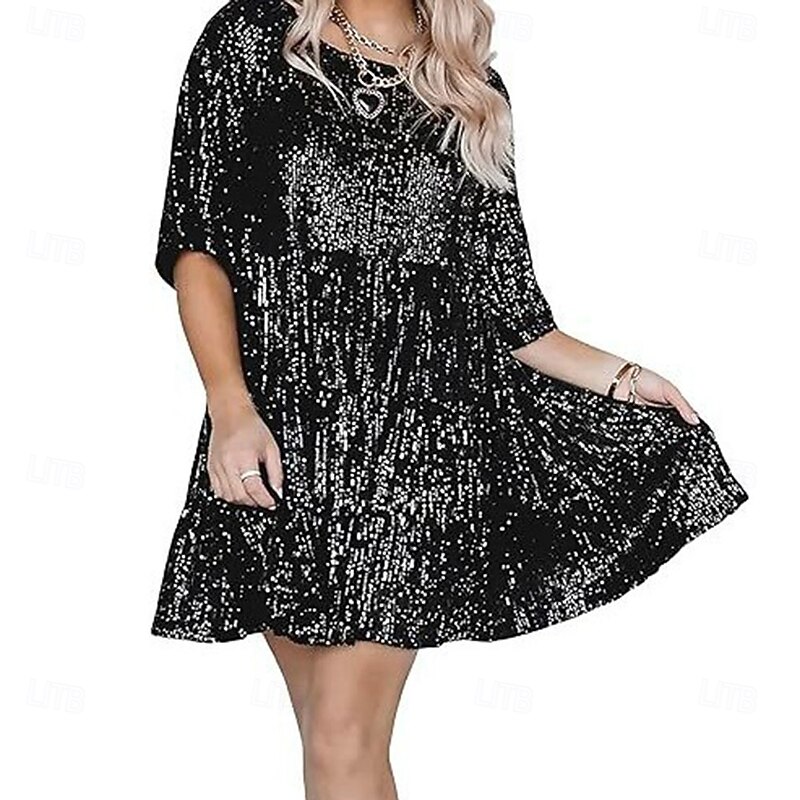 Women's Mini Dress Sequin Dress Cocktail Dress Elegant Dress Fashion Modern Evening Party Cocktail Party Weekend Regular Fit Plain Short Sleeve Crew Neck Silver Black Pink Summer2