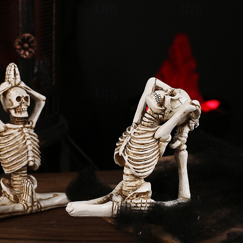Halloween Resin Figurine Yoga Skeleton Statue Spooky Resin Decoration for Halloween Garden Party Tabletop Ornament Creepy Holiday Decor Haunted House Display Accessory2