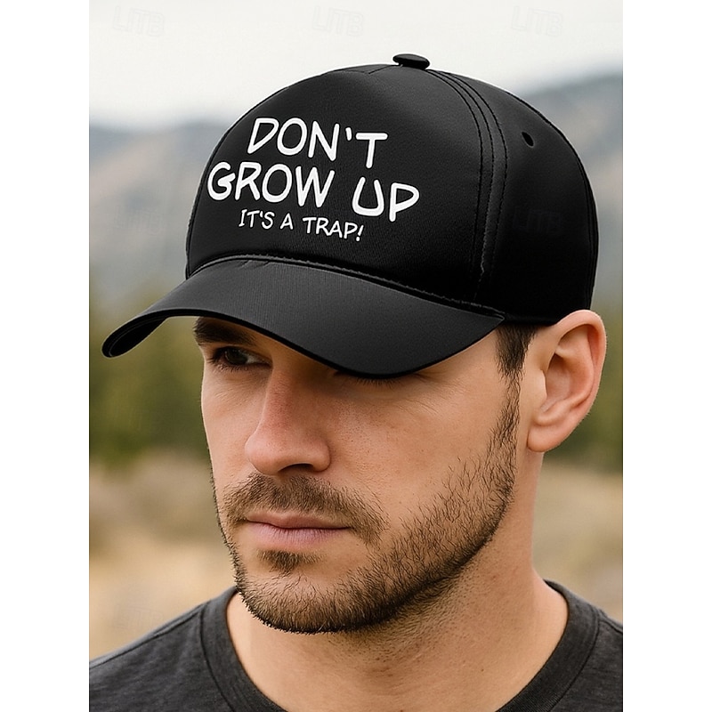 Men's Funny Embroidered Baseball Cap – “Don't Grow Up It's a Trap!” Adjustable Dad Hat for Adults and Teens, Casual Outdoor Streetwear