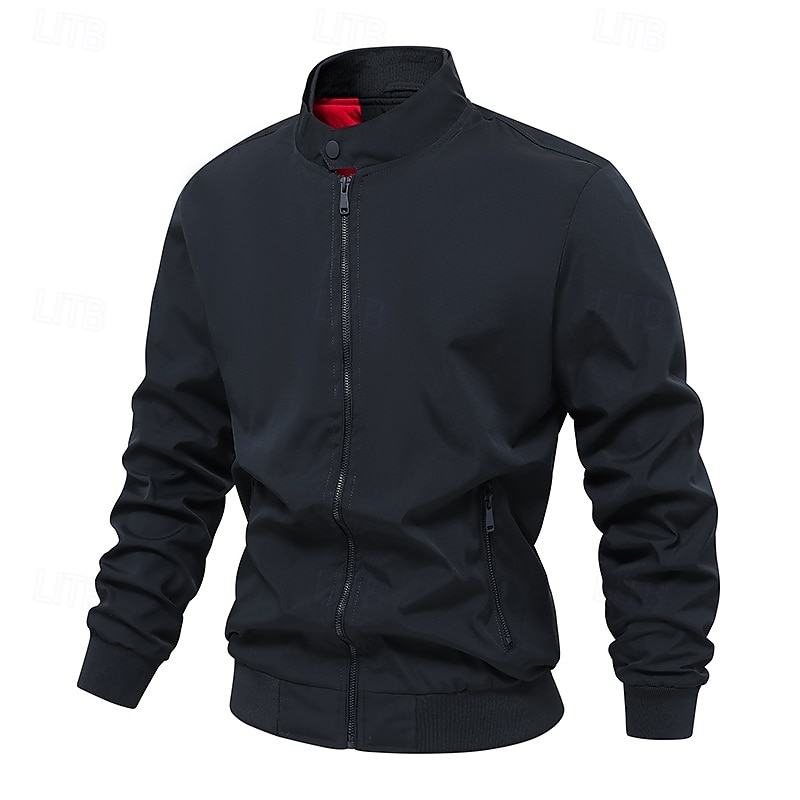 Men's Jacket Casual Jacket Outdoor Vacation Warm Zipper Pocket Fall Winter Plain Fashion Streetwear Standing Collar Regular Black Army Green Dark Blue Beige Jacket2