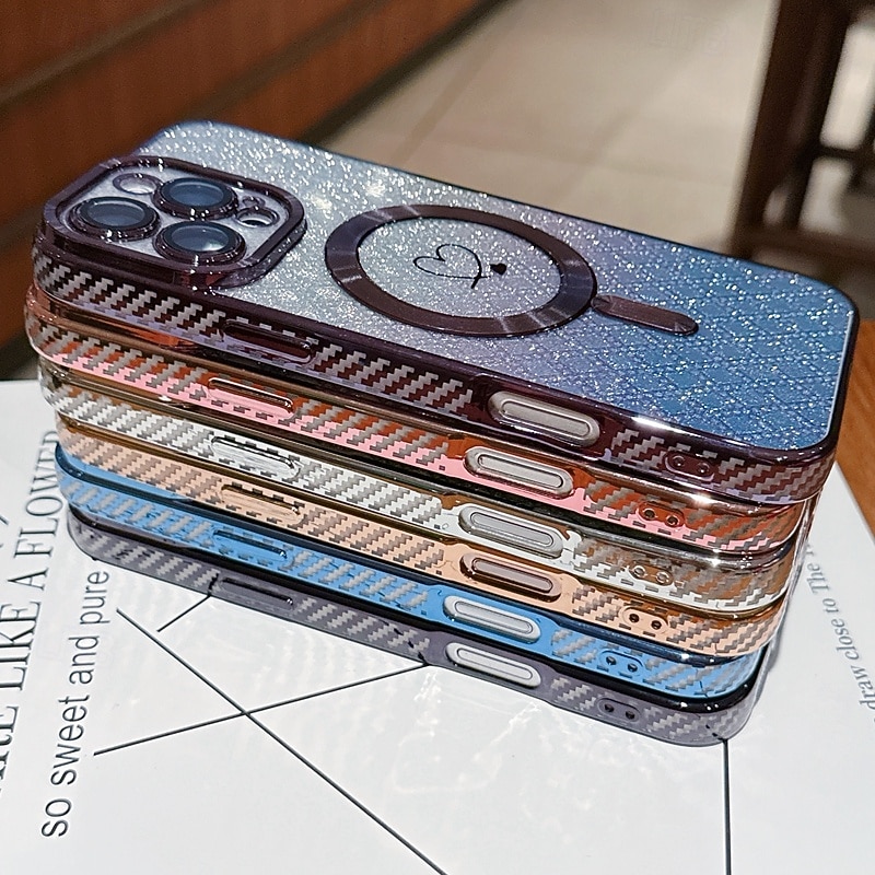 Phone Case For iPhone 17 Pro Max 17 Air 16 15 14 Pro Max Plus 16e 13 Pro Max Back Cover with Lanyard Support Wireless Charging Non-Yellowing Color Gradient Carbon Fiber2